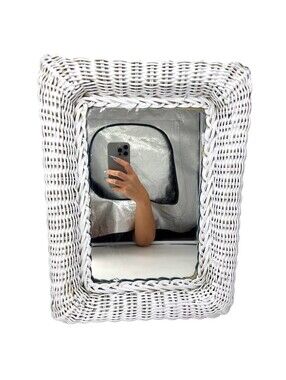 Vintage Square White Wicker Mirror 16x12" Rectangle Boho Shabby Chic Cottage Fem